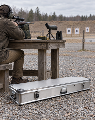 ZARGES K470-31011686 rifle case at an outdoor shooting range